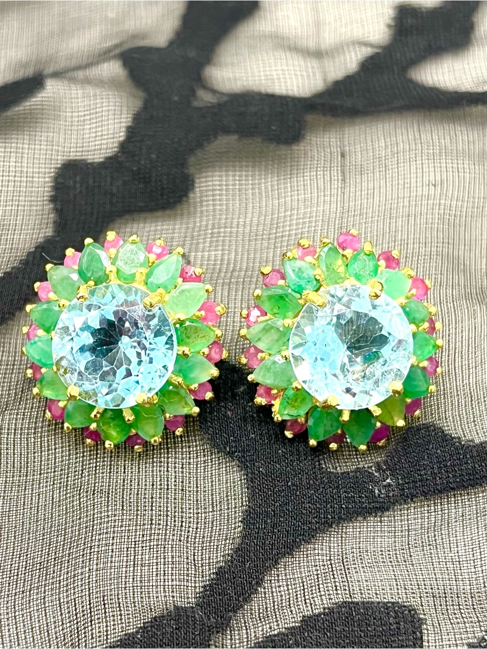 Natural Emerald Ruby Topaz 14KGP Earrings
